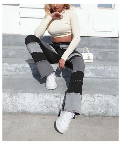 Women's High Waisted Ripped Jeans Patchwork Pants Stretch Skinny Distressed Denim Plus Size Trendy Look 5-black-grey $16.39 J...