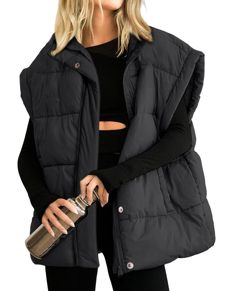 Women's Winter Warm Puffer Vest Stand Collar Zip Up Button Jacket Padded Puffer Gilet Bubble Vest with Pockets Black $23.84 V...