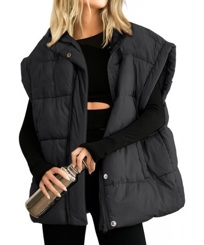 Women's Winter Warm Puffer Vest Stand Collar Zip Up Button Jacket Padded Puffer Gilet Bubble Vest with Pockets Black $23.84 V...