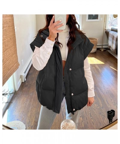 Women's Winter Warm Puffer Vest Stand Collar Zip Up Button Jacket Padded Puffer Gilet Bubble Vest with Pockets Black $23.84 V...