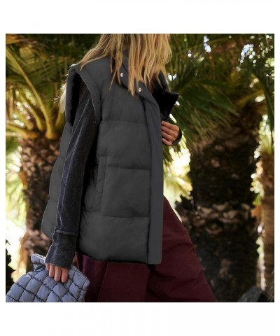 Women's Winter Warm Puffer Vest Stand Collar Zip Up Button Jacket Padded Puffer Gilet Bubble Vest with Pockets Black $23.84 V...