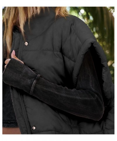 Women's Winter Warm Puffer Vest Stand Collar Zip Up Button Jacket Padded Puffer Gilet Bubble Vest with Pockets Black $23.84 V...