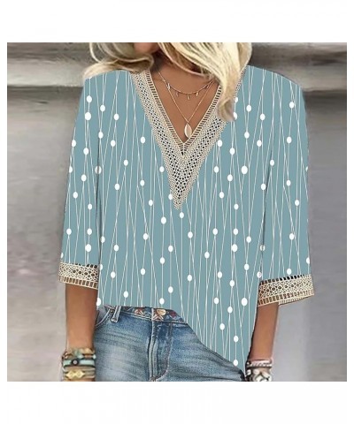 Women's 3/4 Sleeve Tshirt Women's Summer Trendy V-Neck Tops 2024 Shirt Print Slim Daily Blouse Loose Tunic 2-cyan $9.11 Blouses