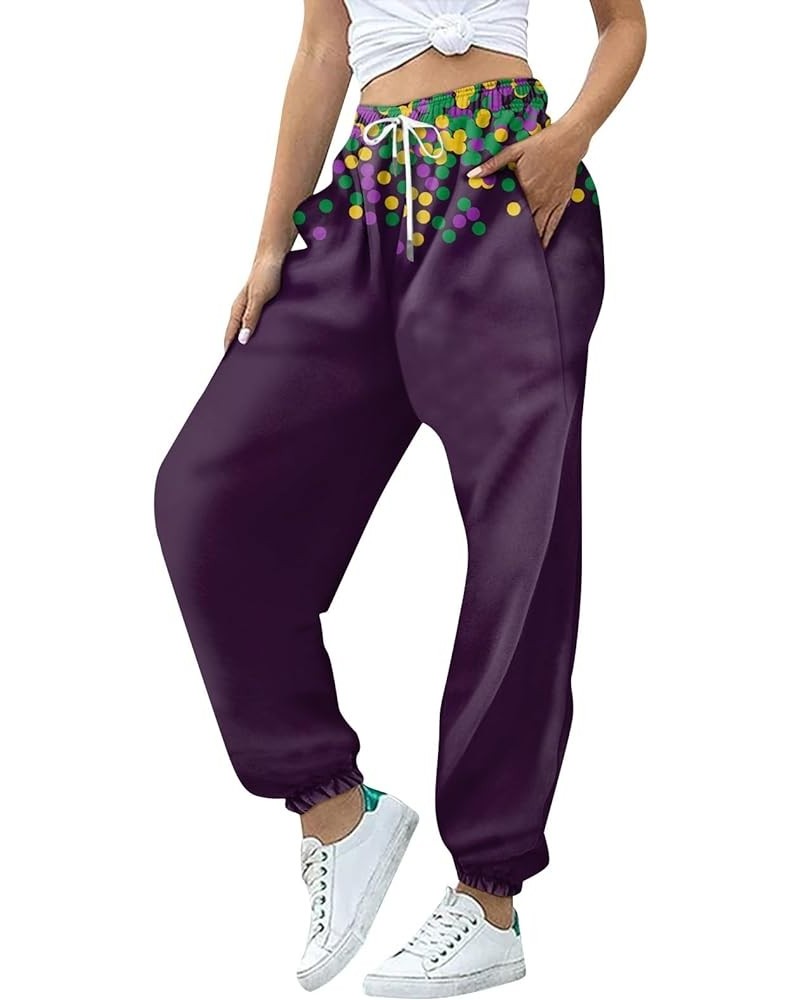 Mardi Gras Pants for Women 2024 Fashion Lounge Feastival Printed Pants Drawstring Jogger Sweat Pant with Pocket C-dark Purple...