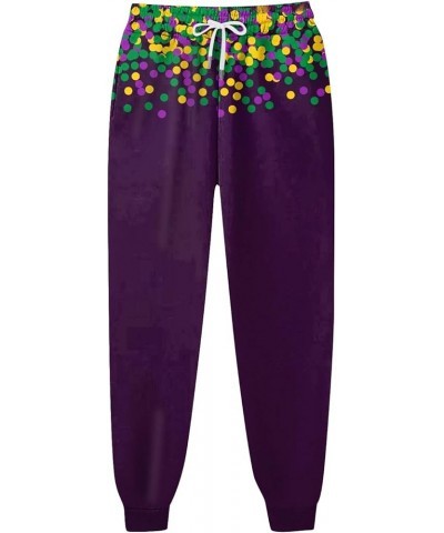 Mardi Gras Pants for Women 2024 Fashion Lounge Feastival Printed Pants Drawstring Jogger Sweat Pant with Pocket C-dark Purple...