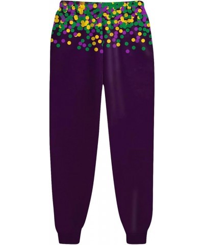 Mardi Gras Pants for Women 2024 Fashion Lounge Feastival Printed Pants Drawstring Jogger Sweat Pant with Pocket C-dark Purple...