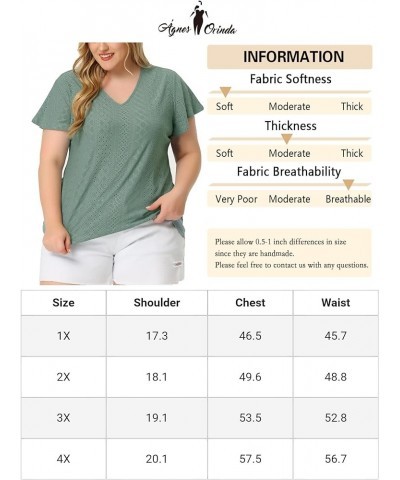 Women's Plus Size 2024 Summer Tee V Neck Hollow Flare Short Sleeve Casual Top Tunics Green $15.30 T-Shirts