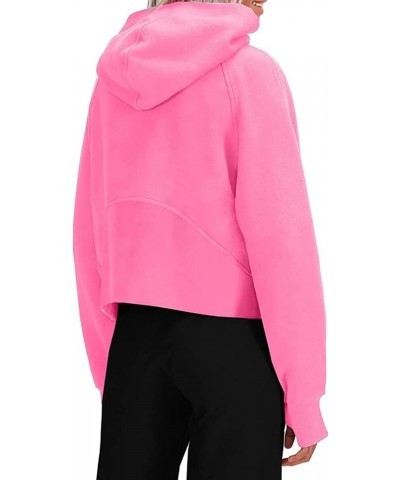 Womens Hooded Pullover Sweatshirts Half Zipper Crop Hoodie Fleece Lined Collar Zip Up Hoodies Cropped Long Sleeve Tops Pink $...