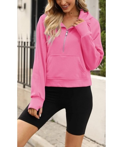 Womens Hooded Pullover Sweatshirts Half Zipper Crop Hoodie Fleece Lined Collar Zip Up Hoodies Cropped Long Sleeve Tops Pink $...