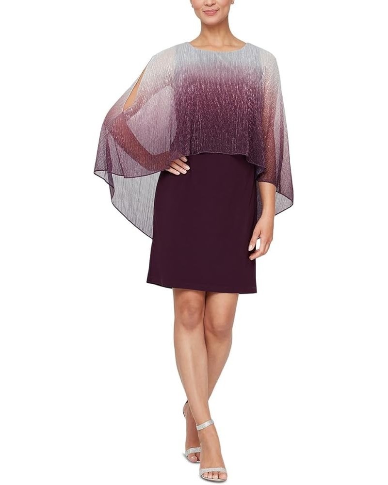 Women's Short Ombre Popover Cape Dress Deep Plum $32.00 Dresses