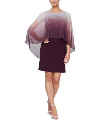 Women's Short Ombre Popover Cape Dress Deep Plum $32.00 Dresses