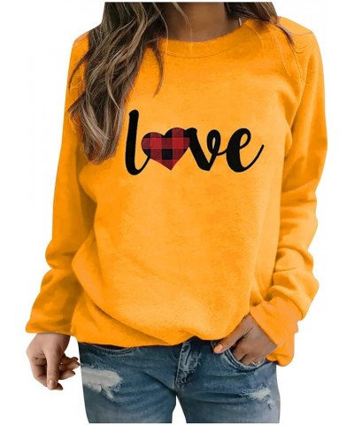 Women Valentines Day Tops Heart Love Print Long Sleeve Crewneck Pullover Shirts Oversize Trendy Funny Loose Blouse Fyellow $7...