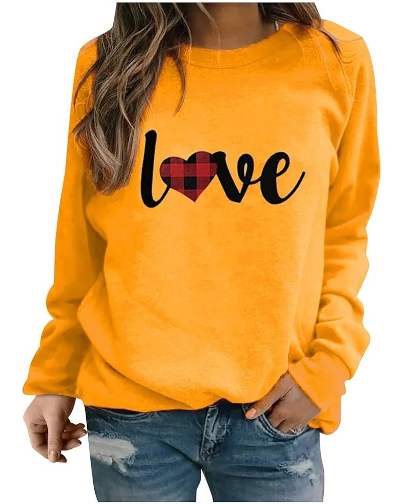 Women Valentines Day Tops Heart Love Print Long Sleeve Crewneck Pullover Shirts Oversize Trendy Funny Loose Blouse Fyellow $7...