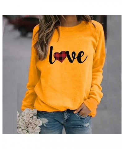 Women Valentines Day Tops Heart Love Print Long Sleeve Crewneck Pullover Shirts Oversize Trendy Funny Loose Blouse Fyellow $7...