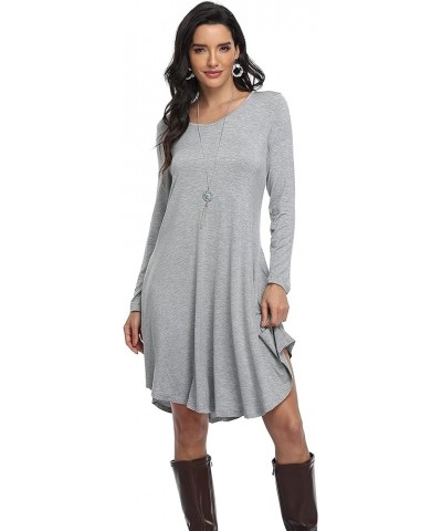 Women's Casual T Shirt Dresses Long Sleeve Loose Swing Dress with Pockets Irregular Hem-gray $10.56 Dresses