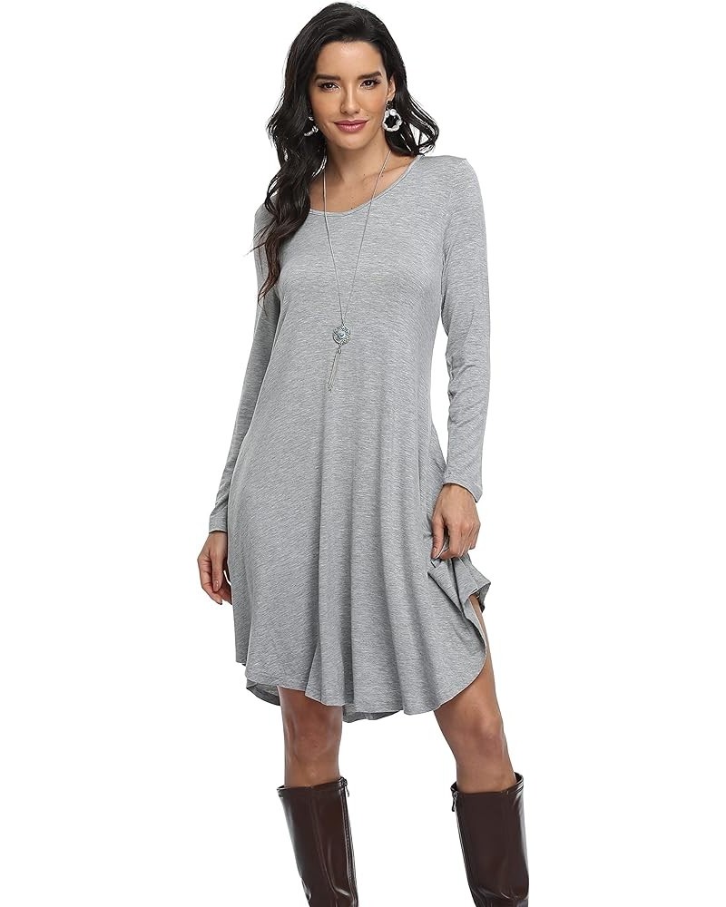 Women's Casual T Shirt Dresses Long Sleeve Loose Swing Dress with Pockets Irregular Hem-gray $10.56 Dresses