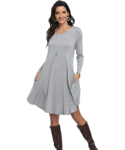 Women's Casual T Shirt Dresses Long Sleeve Loose Swing Dress with Pockets Irregular Hem-gray $10.56 Dresses