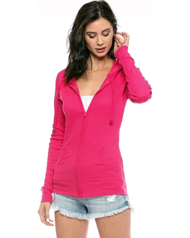 Women's Casual Light Weight Thermal Zip Up Hoodies Hot Pink $15.29 Hoodies & Sweatshirts