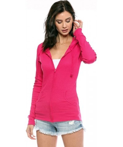 Women's Casual Light Weight Thermal Zip Up Hoodies Hot Pink $15.29 Hoodies & Sweatshirts