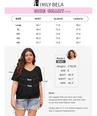 Womens Plus Size T Shirts Pleated V Neck Short Sleeve Tops Casual Summer Loose Fit Tees with Elastic Hem Hot Pink $11.74 T-Sh...