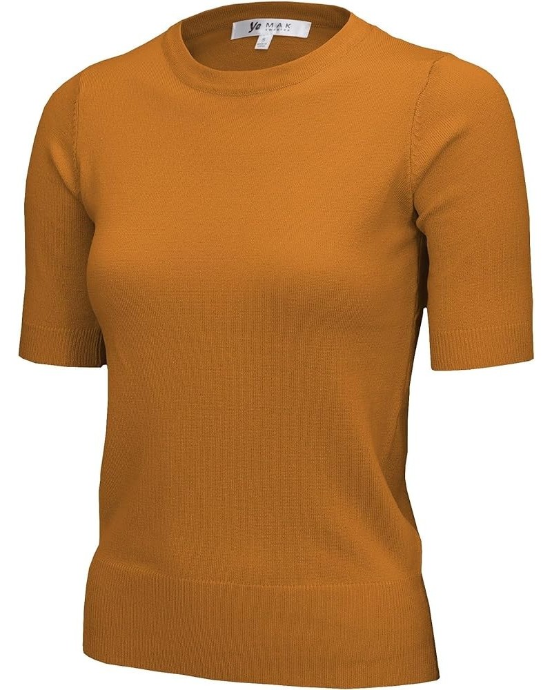 Women's Knit Sweater Top – Half Sleeve Crewneck Basic Casual Classic Fit Lightweight Knitted Soft Pullover Tee A_mk3664-bronz...