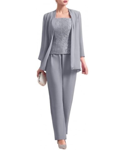 Mother of The Bride Pant Suits 3 Pieces Lace Mother of The Bride Dresses Outfit Set Wedding Guest Dress Chiffon Grey $34.44 S...