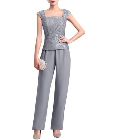 Mother of The Bride Pant Suits 3 Pieces Lace Mother of The Bride Dresses Outfit Set Wedding Guest Dress Chiffon Grey $34.44 S...