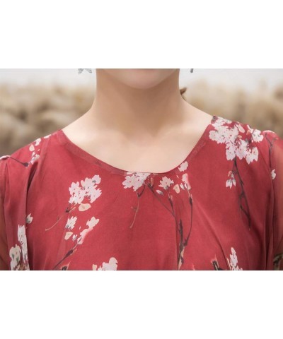 Women's Short Sleeve Floral Bohemian Maxi Dress Burgundy Flowers $24.74 Dresses