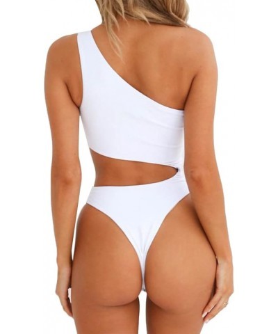 Women's Cutout One Piece Swimsuit Sexy One Shoulder High Cut Bathing Suit Bikini White $13.94 Swimsuits