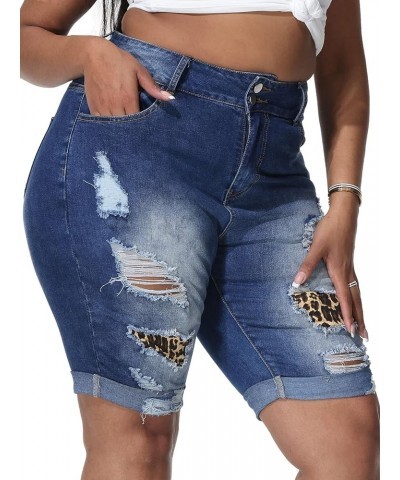 Womens Plus Size Jean Shorts Bermuda High Waisted Stretch Denim Shorts 821 Royal Blue $12.84 Shorts