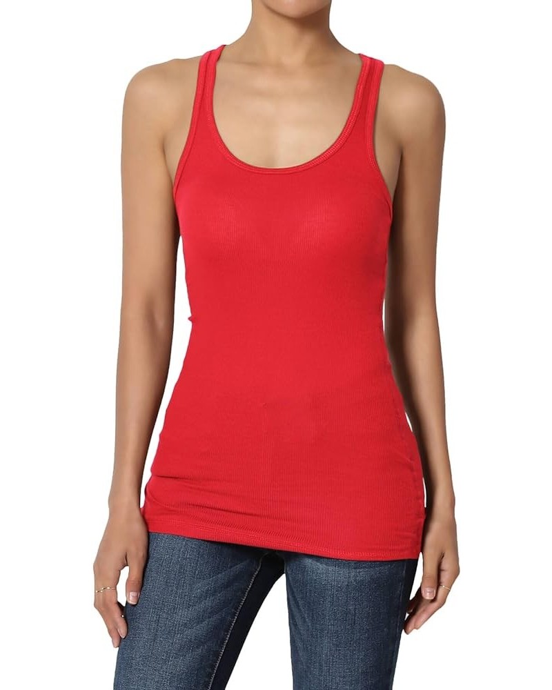 Women's All Season Sporty Casual Basic Racerback Ribbed Cotton Jersey Tank Top Red $8.66 Tanks