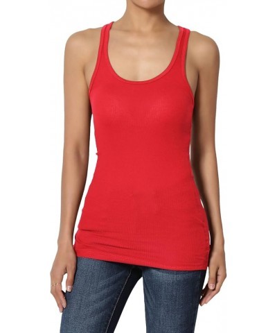 Women's All Season Sporty Casual Basic Racerback Ribbed Cotton Jersey Tank Top Red $8.66 Tanks