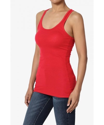 Women's All Season Sporty Casual Basic Racerback Ribbed Cotton Jersey Tank Top Red $8.66 Tanks