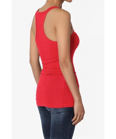 Women's All Season Sporty Casual Basic Racerback Ribbed Cotton Jersey Tank Top Red $8.66 Tanks