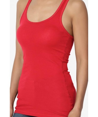 Women's All Season Sporty Casual Basic Racerback Ribbed Cotton Jersey Tank Top Red $8.66 Tanks