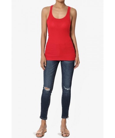 Women's All Season Sporty Casual Basic Racerback Ribbed Cotton Jersey Tank Top Red $8.66 Tanks