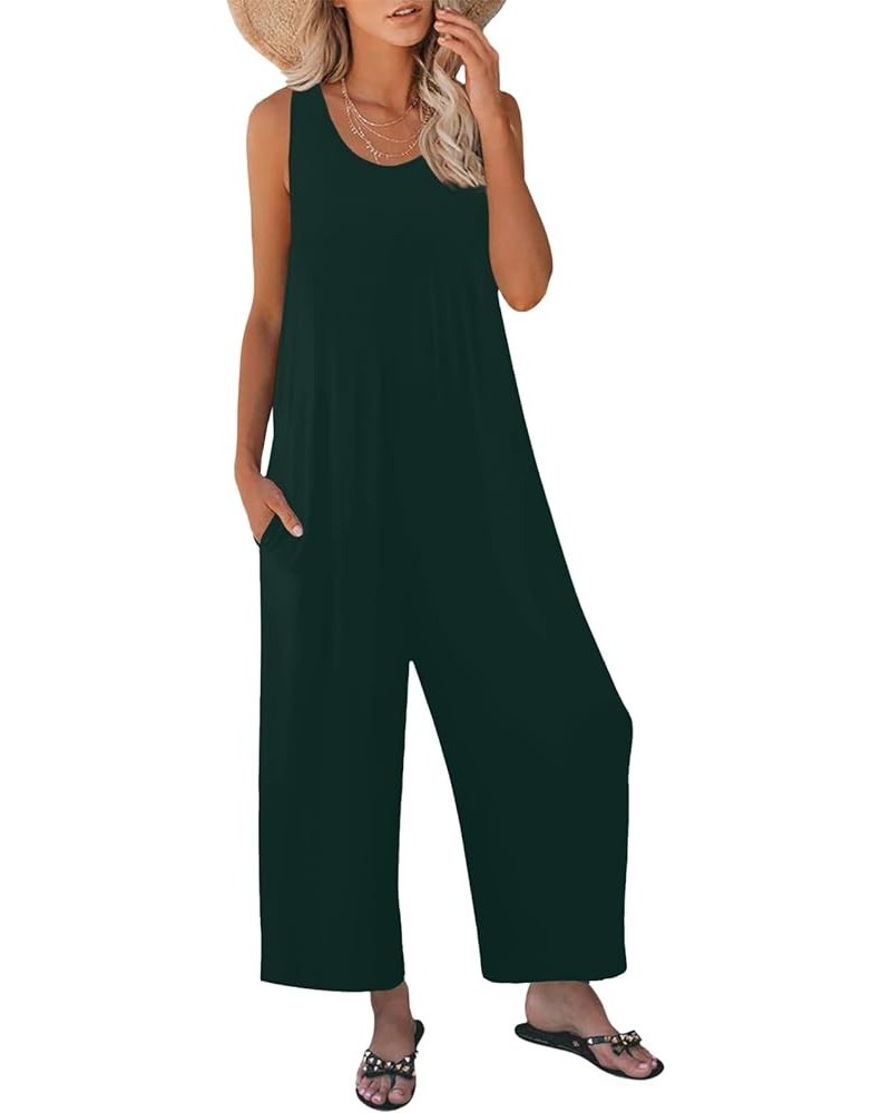 Women's Summer Casual Loose Tank Jumpsuit Sleeveless Crewneck Long Pants Jumpsuit Romper with Pockets Dark Green $14.78 Jumps...