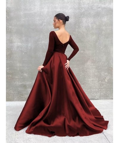 Long Sleeve Velvet Prom Dresses V Neck A-Line Formal Gowns Satin Evening Dress with Pockets Grey $37.40 Dresses