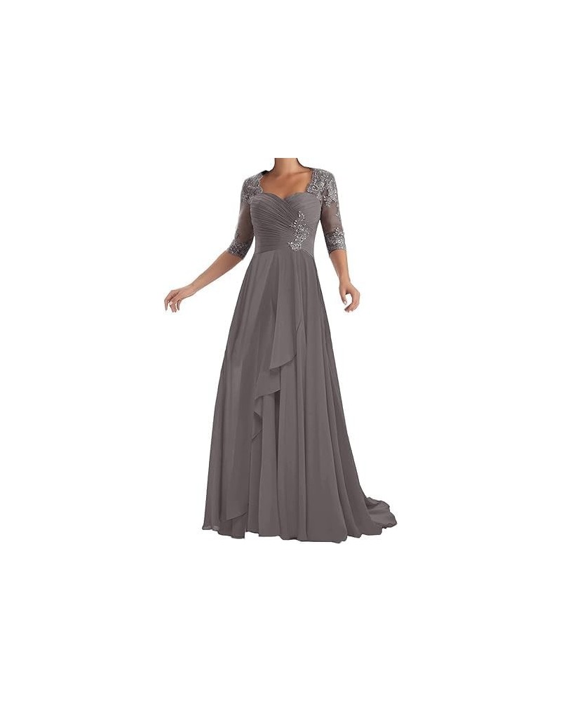 Long Mother of The Bride Dresses with Sleeve Chiffon Lace Applique A-Line Formal Evening Dresses Wedding Guest Grey $45.37 Dr...