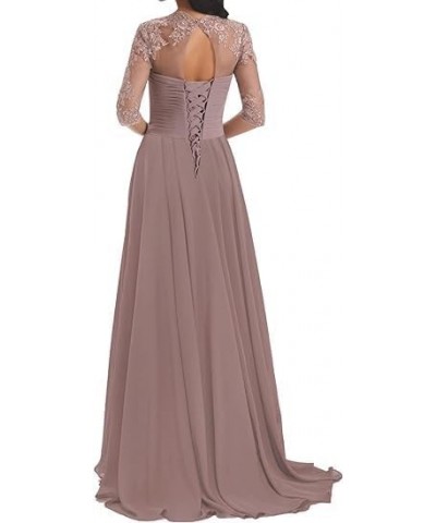 Long Mother of The Bride Dresses with Sleeve Chiffon Lace Applique A-Line Formal Evening Dresses Wedding Guest Grey $45.37 Dr...