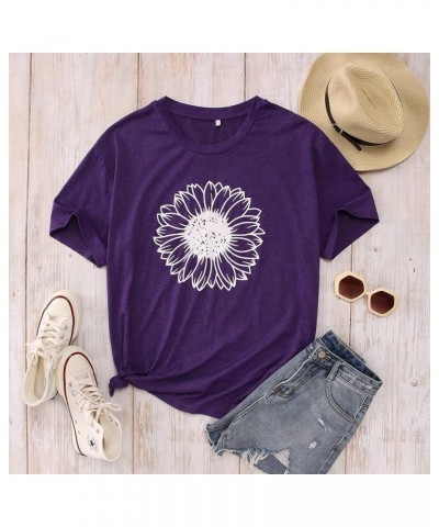 Plus Size Women’s Summer Sunflower T Shirt Flower Graphic Oversized Tee Crew Neck Short Sleeve Casual Loose Tops Purple $12.5...