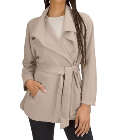 2023 Coats for Women Wrap Trench Peacoat Open Front Mid-Long Jacket Belted Lightweight Overcoat with Pockets Light Khaki $26....