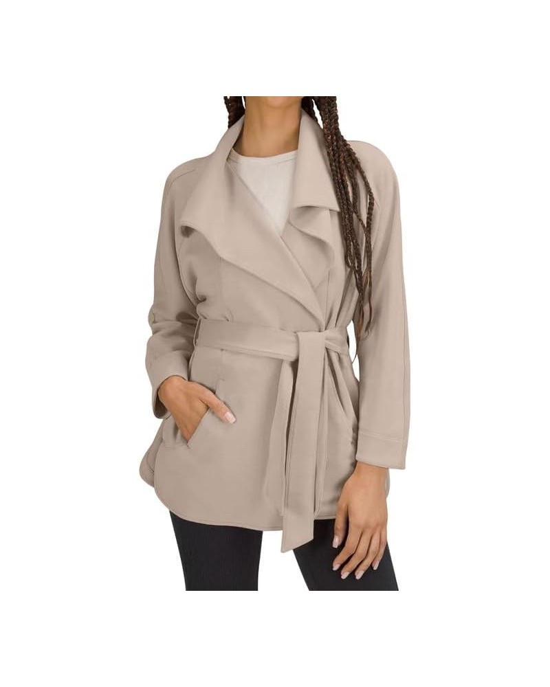 2023 Coats for Women Wrap Trench Peacoat Open Front Mid-Long Jacket Belted Lightweight Overcoat with Pockets Light Khaki $26....