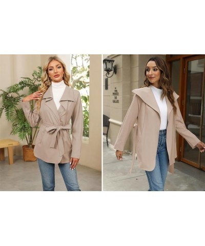 2023 Coats for Women Wrap Trench Peacoat Open Front Mid-Long Jacket Belted Lightweight Overcoat with Pockets Light Khaki $26....