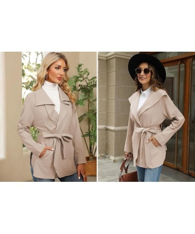 2023 Coats for Women Wrap Trench Peacoat Open Front Mid-Long Jacket Belted Lightweight Overcoat with Pockets Light Khaki $26....