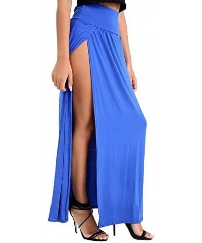 | Women’s Double Split Maxi Long Skirt | Elastic High Waist Skirt Flowy Slit Maxi for Ladies Beach Wear Coverup Royal Blue $1...