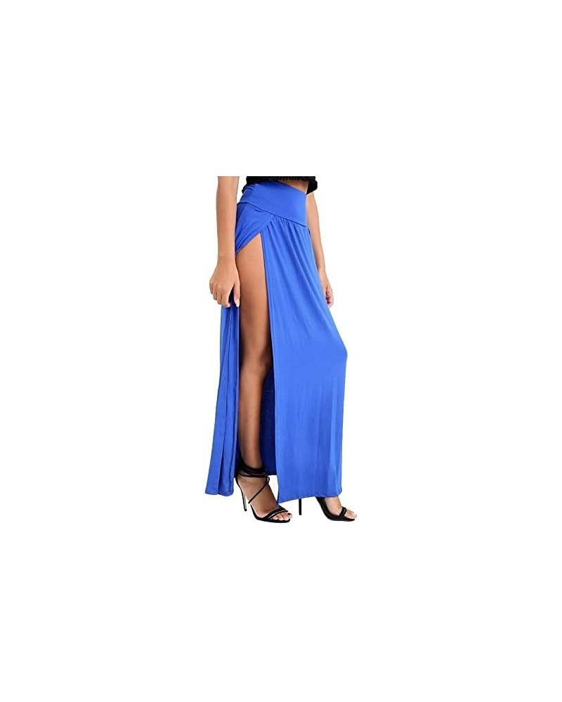 | Women’s Double Split Maxi Long Skirt | Elastic High Waist Skirt Flowy Slit Maxi for Ladies Beach Wear Coverup Royal Blue $1...