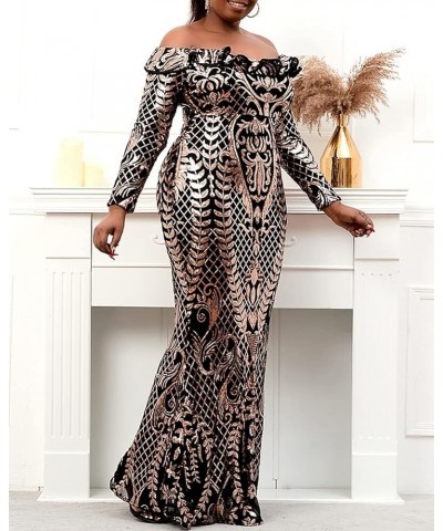 Women's Plus Size Sequin Dress Off Shoudler Long Sleeve Party Prom Formal Mermaid Maxi Dresses Gowns Gold $44.19 Dresses