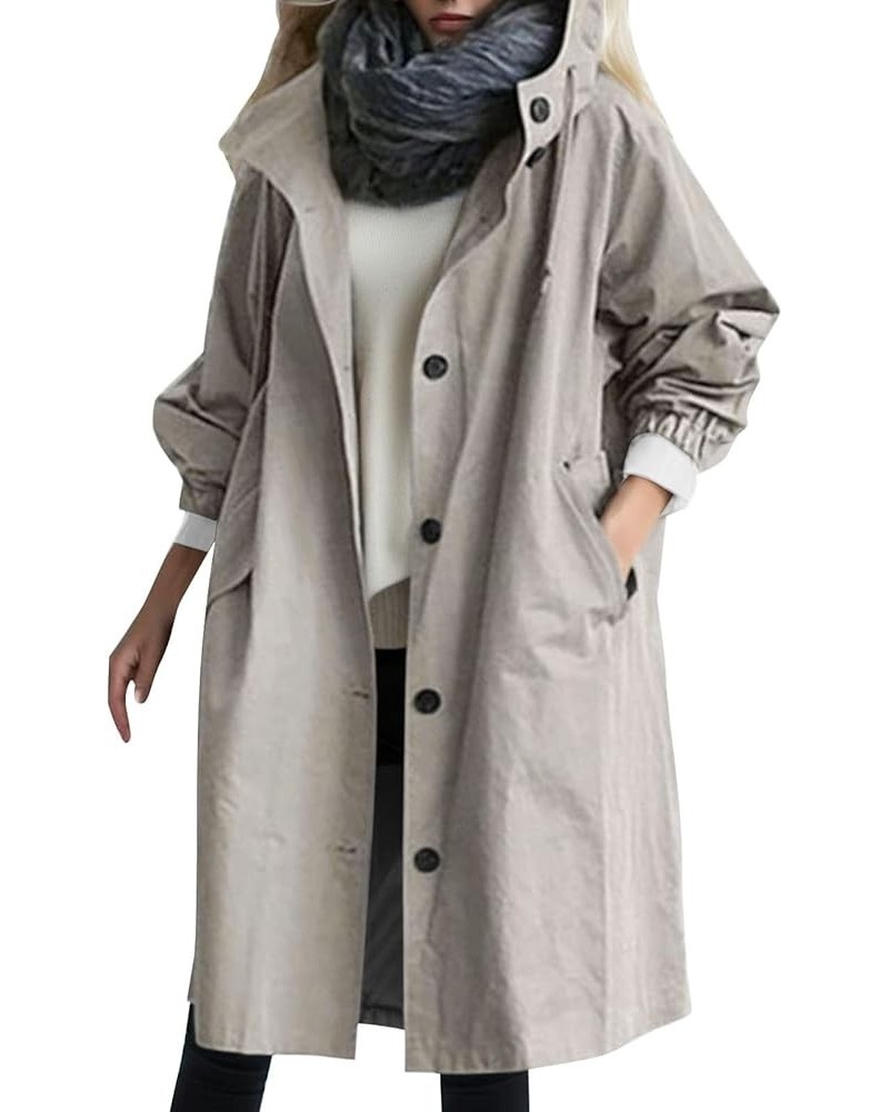 Women Solid Trench Coat with Belt Dress Coat Long Buttons Loose Fit Fashion with Pockets for Winter Grey $14.84 Coats