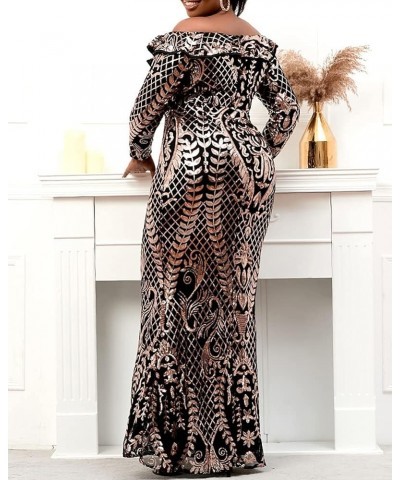 Women's Plus Size Sequin Dress Off Shoudler Long Sleeve Party Prom Formal Mermaid Maxi Dresses Gowns Gold $44.19 Dresses